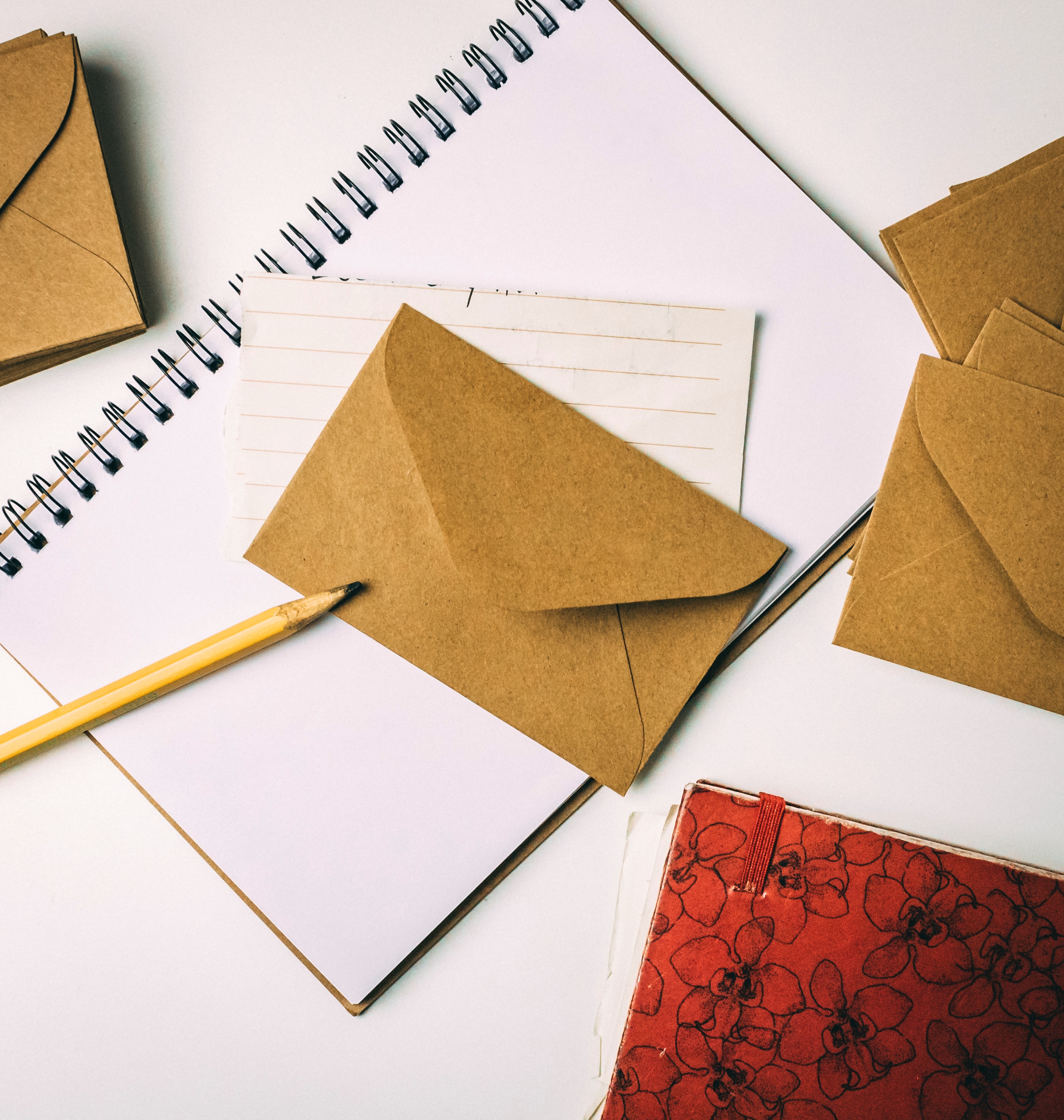 Writing paper, pencil, and envelopes